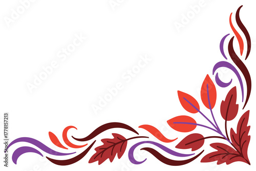 Elegant autumnal corner design with swirling leaves in vibrant fall colors