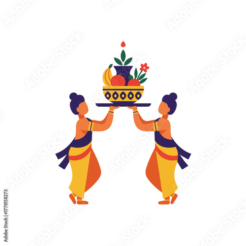 Two people carrying a fruitfilled dish, likely in india, suitable for indian cuisine restaurant menu or travel blog header.