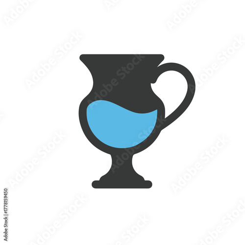 Gray pitcher filled with vibrant blue liquid. Perfect for kitchenware catalogs, beverage advertisements, or restaurant menus showcasing refreshing drinks.