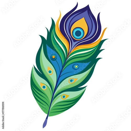 Vibrant peacock feather illustration with eye patterns