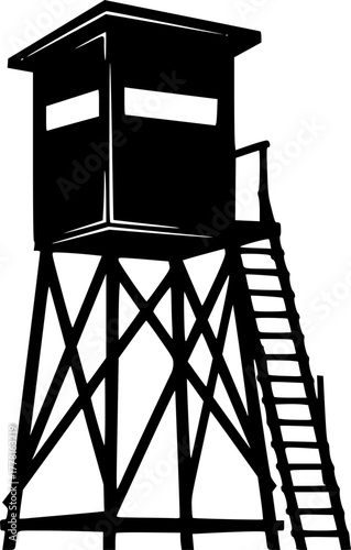 Silhouette of a hunting blind with ladder on tower
