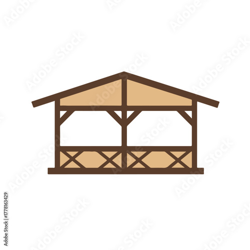 Wooden gazebo perfect for backyard gatherings or outdoor events. Ideal for garden center advertisements, outdoor furniture campaigns, or home decor blogs.