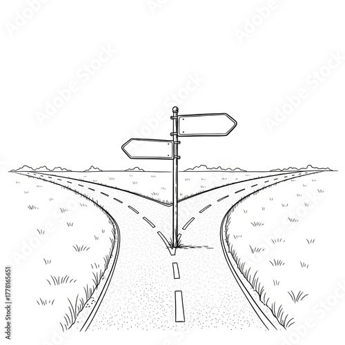 Crossroads Signpost - A Choice of Paths in Sketch Style.
