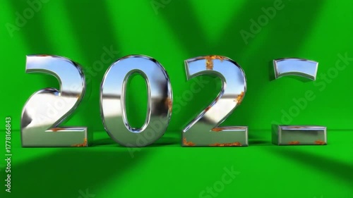 Silver 2026 year numbers on bright green background for new year celebration and future predictions video