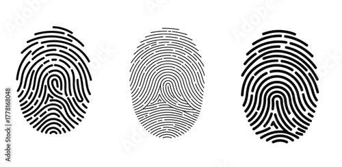 Biometric Fingerprint Security Pattern Set. Unique Identification, Digital Access, and Personal Privacy Vector Illustrations.