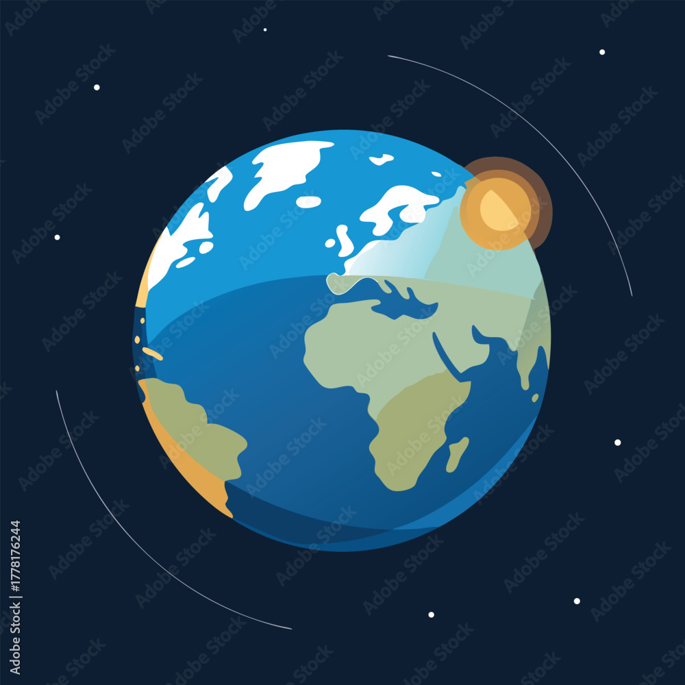 Fototapeta premium Stylized Earth With Sun And Orbit Lines planet globe