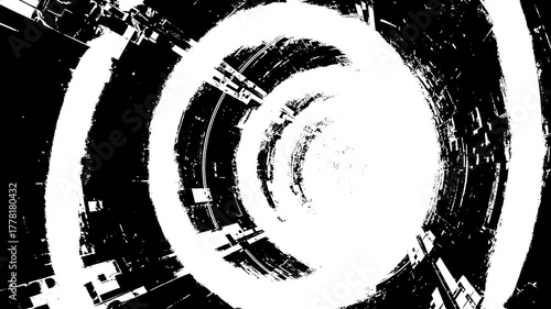 Abstract black and white tunnel with concentric circles