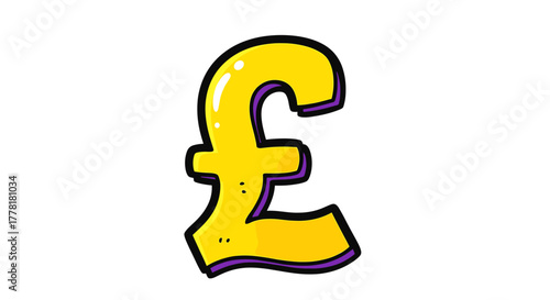 Cartoonish Yellow Pound Sterling Sign with Bold Outlines