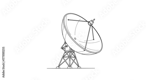 Simple Line Art Illustration of a Satellite Dish Against White
