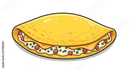 Delicious Cartoon Crepe Filled with Ham and Herbs, Isolated Illustration