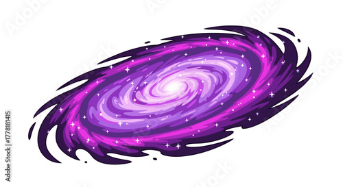 Vibrant Spiral Galaxy Illustration in Shades of Purple and Pink