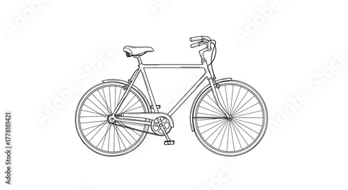Classic Bicycle Line Art Illustration on White Background