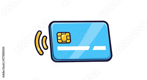 Contactless payment method with a light blue cartoon credit card
