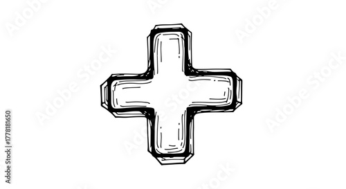 Stylized Hand-Drawn Addition Symbol Isolated on White Background