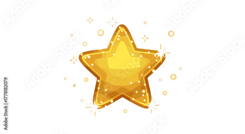 Sparkling Gold Star Shining Brightly on White Background