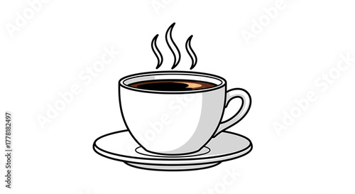 Steaming Cup of Coffee Illustration with Simple Minimalist Design