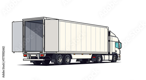 Isolated semi-truck with open doors and white background illustration