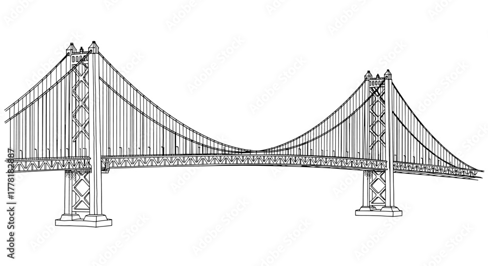 Obraz premium Detailed line drawing of a suspension bridge against a white background