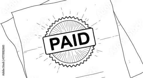 Simple Black and White Paid Stamp on Documents Illustration