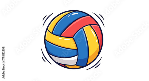 Cartoon Volleyball Ball in Motion with Red, Yellow, and Blue