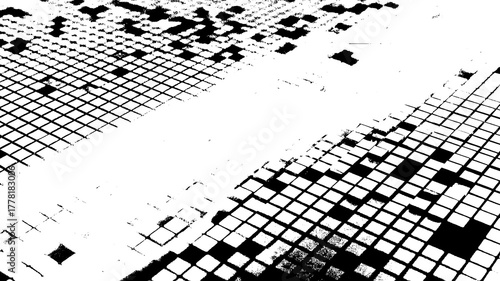 Abstract black and white pixelated grid texture