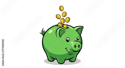 Green piggy bank filled with gold coins for secure savings