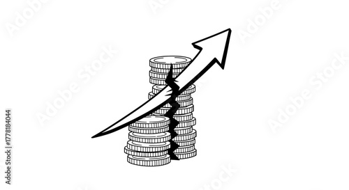 Soaring Arrow Through Broken Coin Stacks: Financial Growth and Recovery