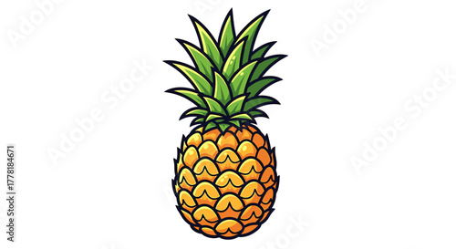 Vibrant pineapple illustration with detailed textures and bold outlines