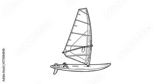 Windsurf Board Sketch: An Isolated Illustration of a Water Sport Icon