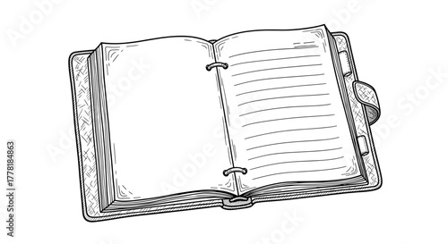 Open Sketchbook Journal Illustration with Blank Pages for Creative Ideas