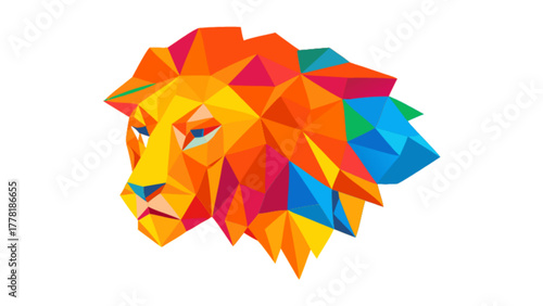 Geometric lion head with orange and blue