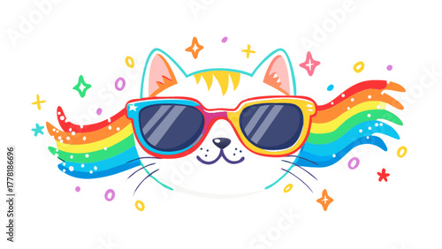 Cool cat with rainbow hair