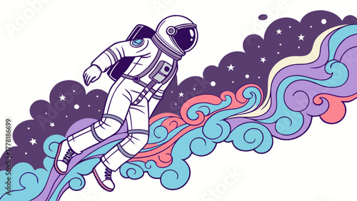 Astronaut with colorful smoke trail