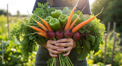 Holding Freshly Picked Vegetables From Garden Harvest