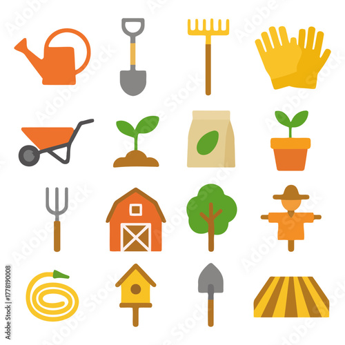Garden Tools: An array of vibrant illustrations presents essential gardening tools, symbols of growth, and the beauty of nature, ready to inspire and cultivate creativity.