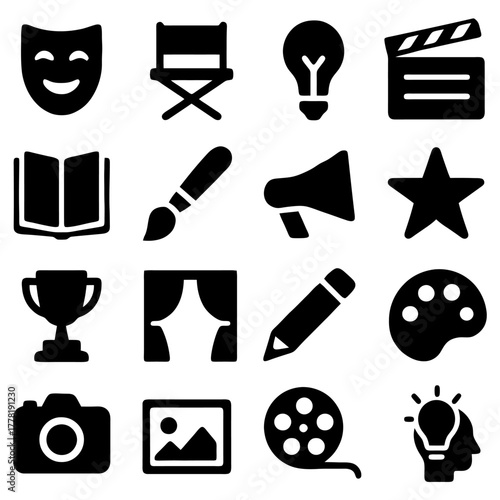 Artistic Elements Icons: A collection of meticulously designed icons representing a diverse range of artistic tools, ideas, and concepts, capturing the essence of creativity and expression.