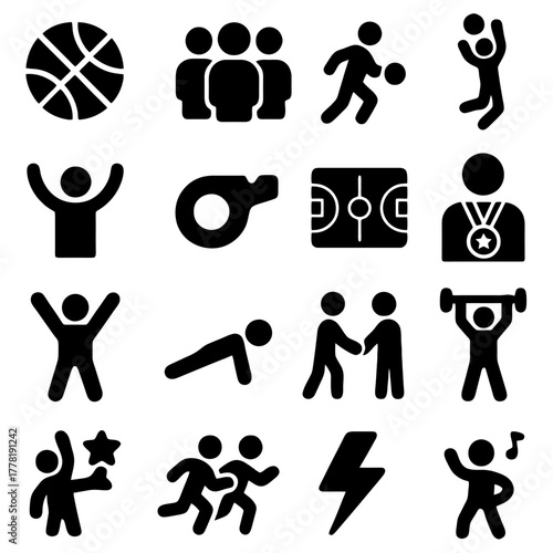 Sport Icon Set: A comprehensive collection of iconic symbols representing various sport activities, designed for versatile use in a range of applications. 