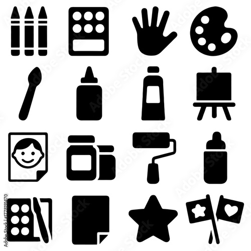 Art Supplies: A collection of various art supplies and tools arranged to create art, inviting artists to express their ideas and create masterpieces