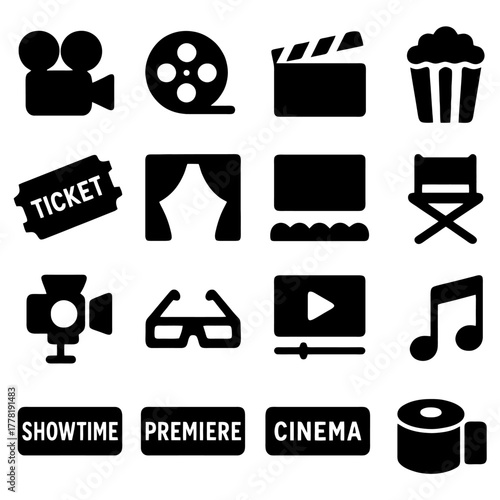 Cinematic Icon Collection: A meticulously curated collection of iconic symbols of the world of cinema, encompassing the essential elements of filmmaking and movie-going experience.