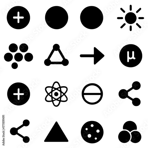 Abstract Icons: A collection of various simple black and white icons representing diverse concepts.