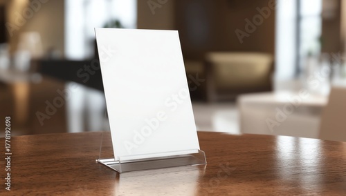 Mock up blank menu frame on table in coffee shop stand for your text of display your product 