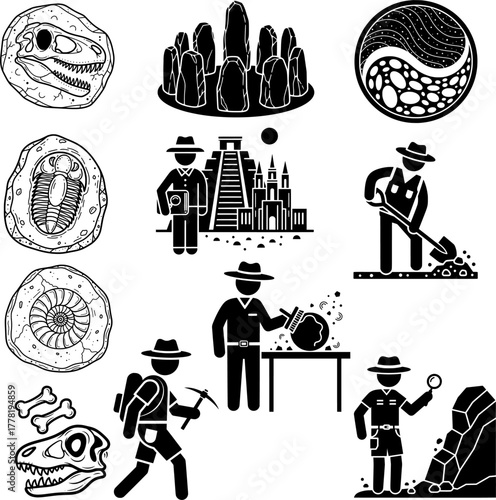 Archaeology and Paleontology Icon Set