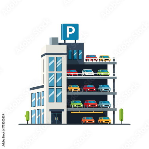 Modern parking building with cars showing city transportation and infrastructure
