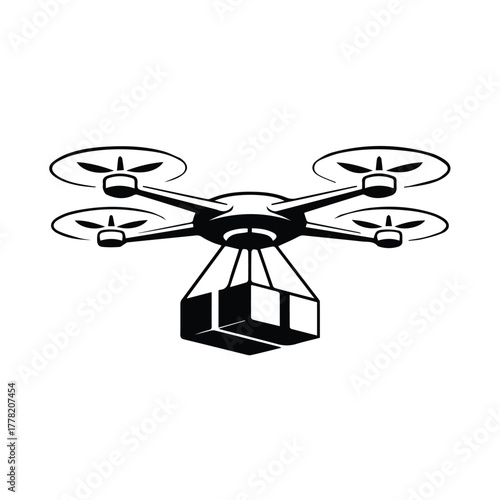Drone Delivery Icon. Modern Quadcopter Carrying Package Vector Illustration for Logistics, Air Shipping, and Technology Concept Design