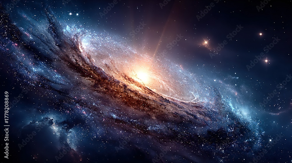 Fototapeta premium A colorful galaxy with bright stars and swirling cosmic dust in deep space.