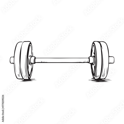 Vector sketch of a weightlifting barbell in a simple and clear line style.