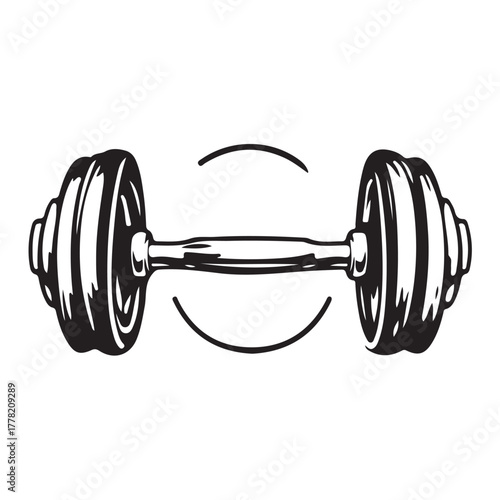 Vector illustration of a weightlifting barbell sketch with a simple and minimalist line style.