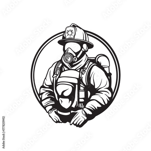 Wallpaper Mural Cartoon vector illustration of a firefighter in full uniform, including protective helmet, fire-resistant uniform and safety gear. Torontodigital.ca