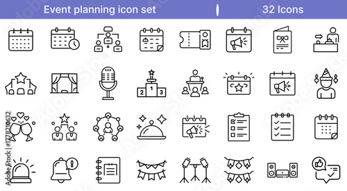Event Planning Icon Set for Party, Conference, and Celebration Design