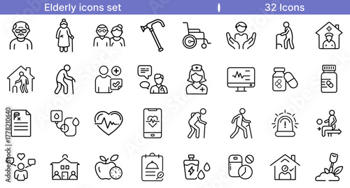 Elderly Icons Set for Senior Care, Health, and Retirement Design